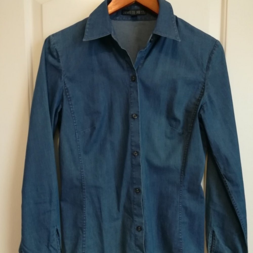 LAFAYETTE 148 Dark Wash Fitted Chambray Shirt size 4